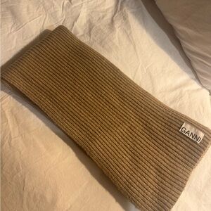 Ganni Ribbed Knit Scarf in Tan